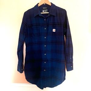 Carhartt Flannel Tunic Long-Sleeve Blue Women's Large